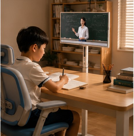 孩子在家用大屏上网课